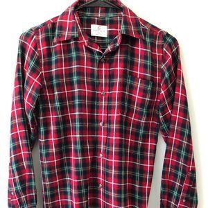 Class Club Flannel Long Sleeve Button Down Shirt Red Green Boys Medium